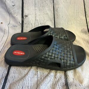 Okabashi Torino Black Slip On Slide Sandals Arch Support‎ Men’s Sz L 7.5/8.5 GUC